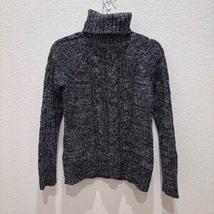 CALVIN KLEIN BLACK AND WHITE CABLE KNIT TURTLENECK PULLOVER SWEATER LARGE COTTON